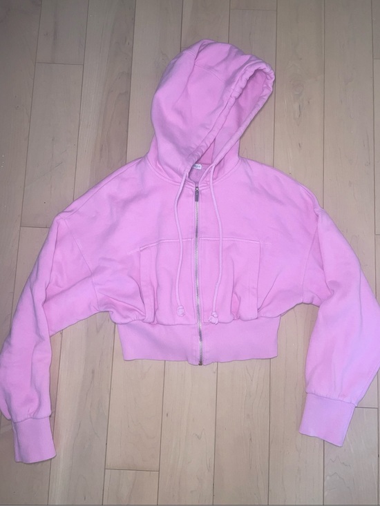 Zara Tops - ZARA Hoodie Medium Pink Cropped Zip Sweater Colorful Bright Fitted Crop